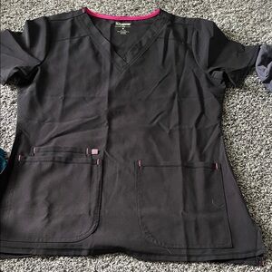 Scrubstar Black Scrub Top with Pink Trim